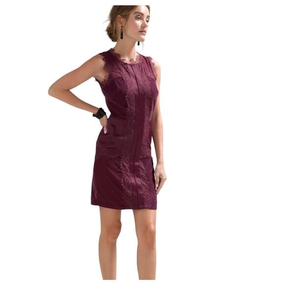 White House Black Market Dresses & Skirts - White House Black Market Velvet Lace Trim Sleeveless Dress Size 2 Burgundy